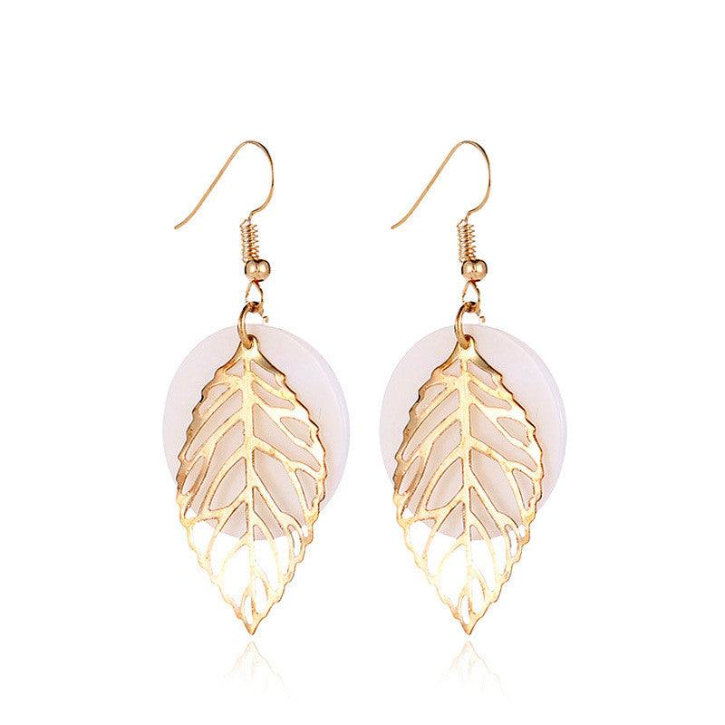 Geometric Natural Shell Leaf Combination Earrings - Ma boutique